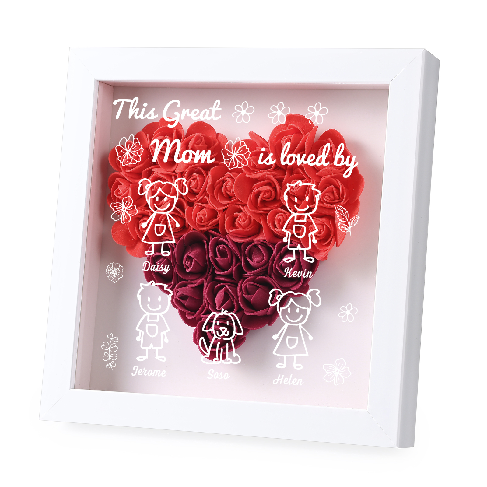Personalized 3D Floral Shadow Box – Custom 5 Kids&Pets Names –This Great Mom Is Loved By- Gift for Mom, Grandma & Loved Ones| Lorajewel