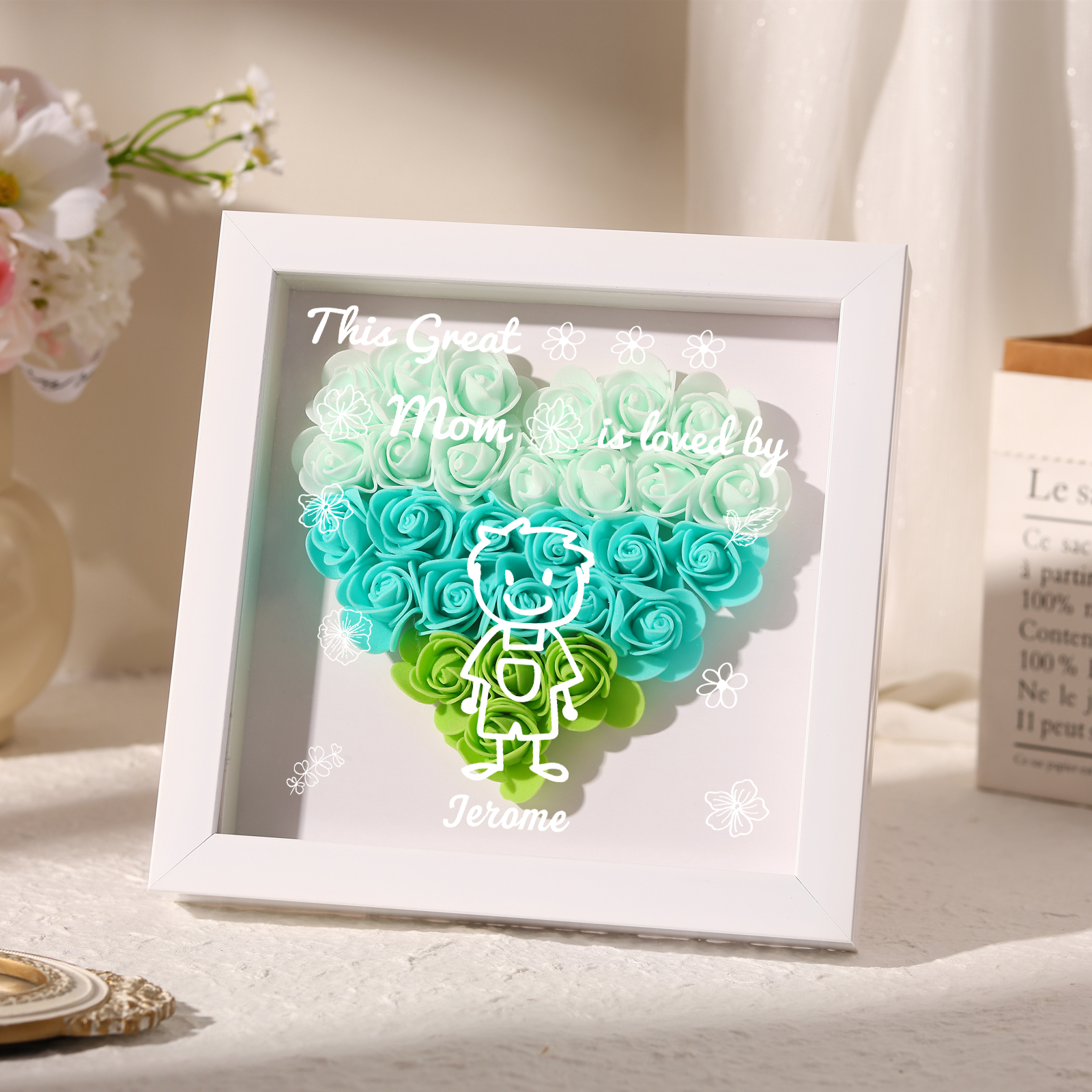 Personalized 3D Floral Shadow Box – Custom 1 Kids&Pet Name –This Great Mom Is Loved By- Gift for Mom, Grandma & Loved Ones| Lorajewel