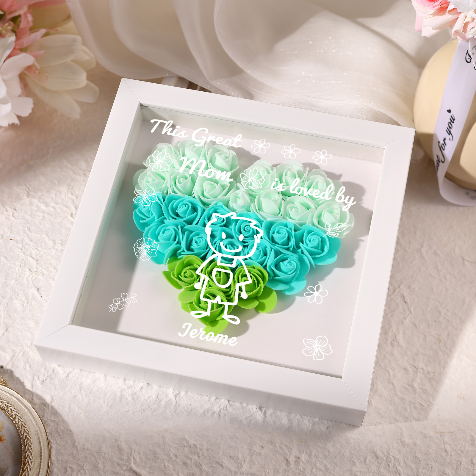 Personalized 3D Floral Shadow Box – Custom 1 Kids&Pet Name –This Great Mom Is Loved By- Gift for Mom, Grandma & Loved Ones| Lorajewel