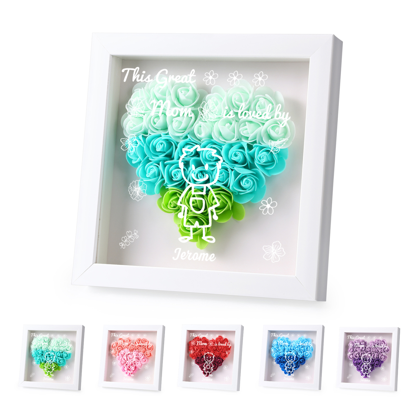 Personalized 3D Floral Shadow Box – Custom 1 Kids&Pet Name –This Great Mom Is Loved By- Gift for Mom, Grandma & Loved Ones| Lorajewel
