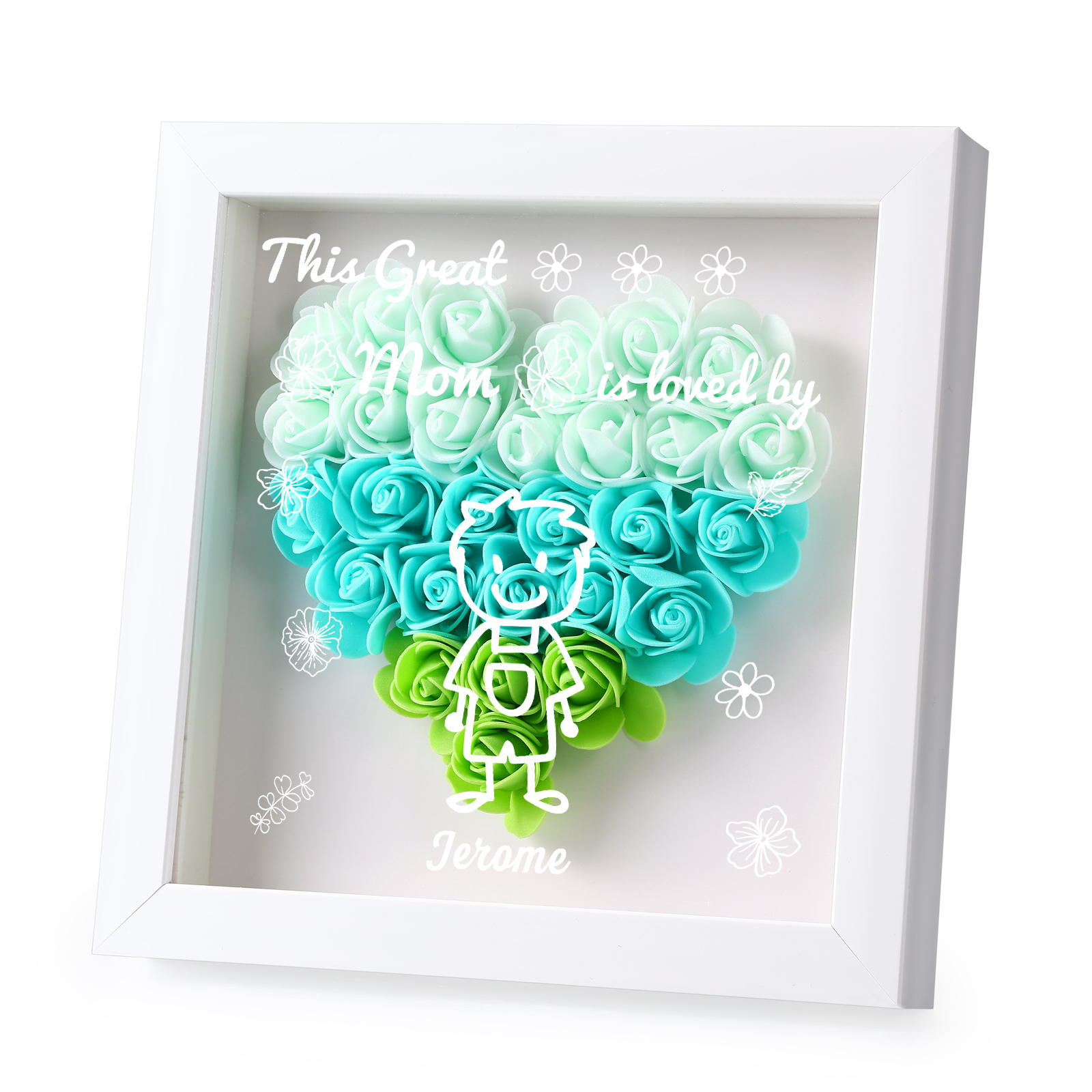 Personalized 3D Floral Shadow Box – Custom 1 Kids&Pet Name –This Great Mom Is Loved By- Gift for Mom, Grandma & Loved Ones| Lorajewel