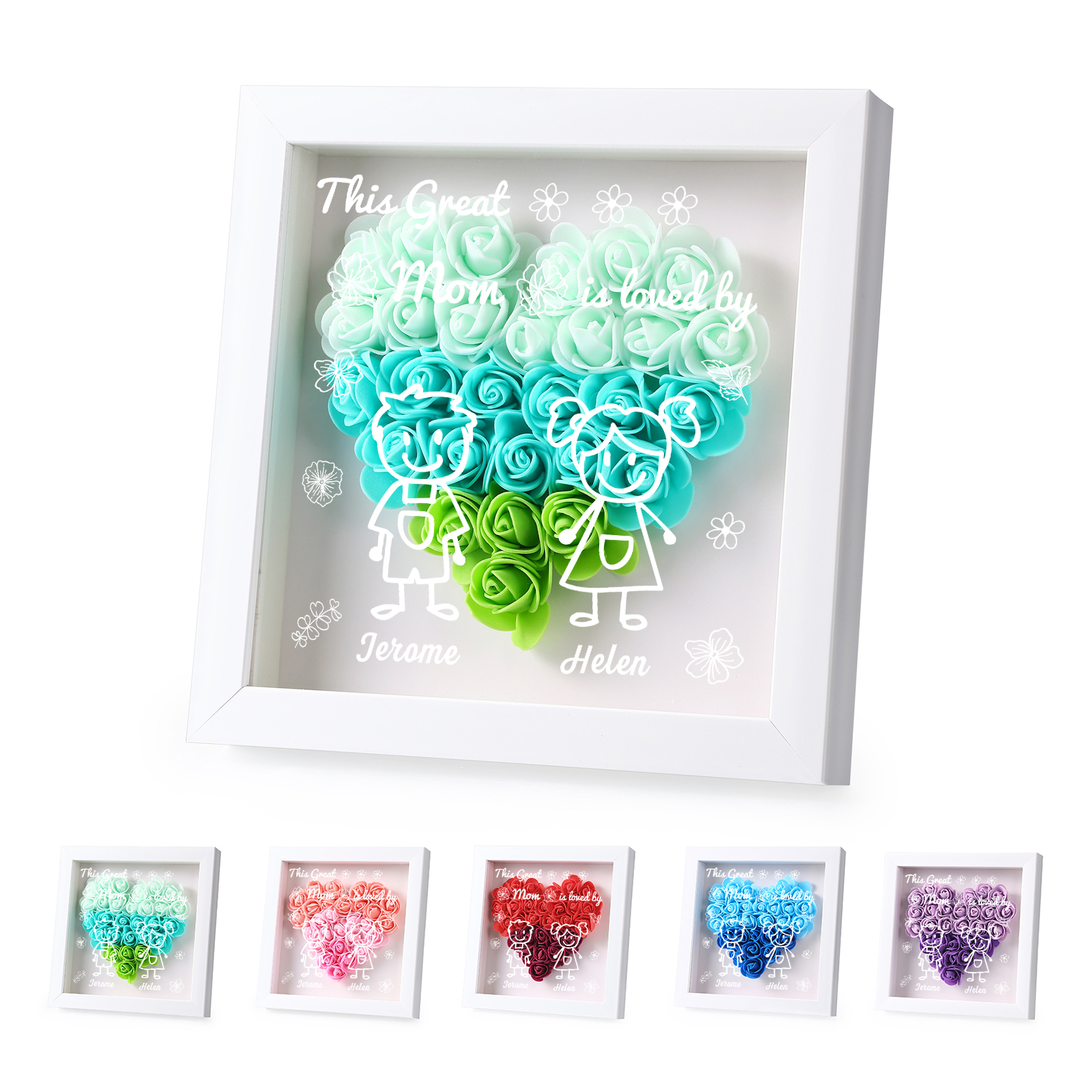 Personalized 3D Floral Shadow Box – Custom 2 Kids&Pets Names –This Great Mom Is Loved By- Gift for Mom, Grandma & Loved Ones| Lorajewel