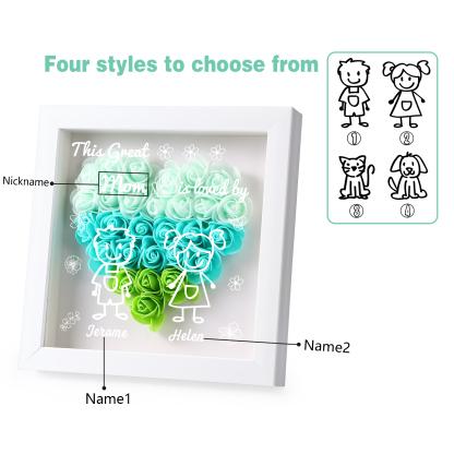 Personalized 3D Floral Shadow Box – Custom 2 Kids&Pets Names –This Great Mom Is Loved By- Gift for Mom, Grandma & Loved Ones| Lorajewel