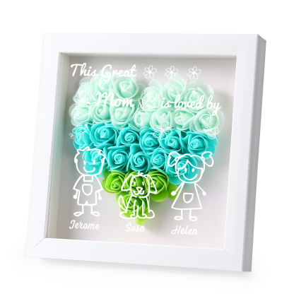 Personalized 3D Floral Shadow Box – Custom 3 Kids&Pets Names –This Great Mom Is Loved By- Gift for Mom, Grandma & Loved Ones| Lorajewel