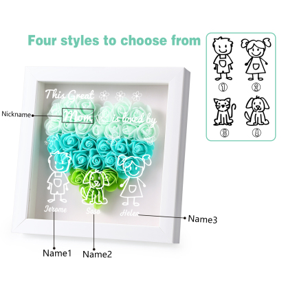 Personalized 3D Floral Shadow Box – Custom 3 Kids&Pets Names –This Great Mom Is Loved By- Gift for Mom, Grandma & Loved Ones| Lorajewel