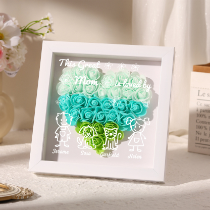 Personalized 3D Floral Shadow Box – Custom 4 Kids&Pets Names –This Great Mom Is Loved By- Gift for Mom, Grandma & Loved Ones| Lorajewel