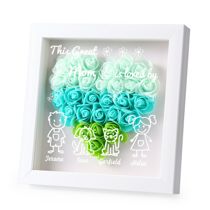 Personalized 3D Floral Shadow Box – Custom 4 Kids&Pets Names –This Great Mom Is Loved By- Gift for Mom, Grandma & Loved Ones| Lorajewel