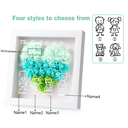 Personalized 3D Floral Shadow Box – Custom 4 Kids&Pets Names –This Great Mom Is Loved By- Gift for Mom, Grandma & Loved Ones| Lorajewel