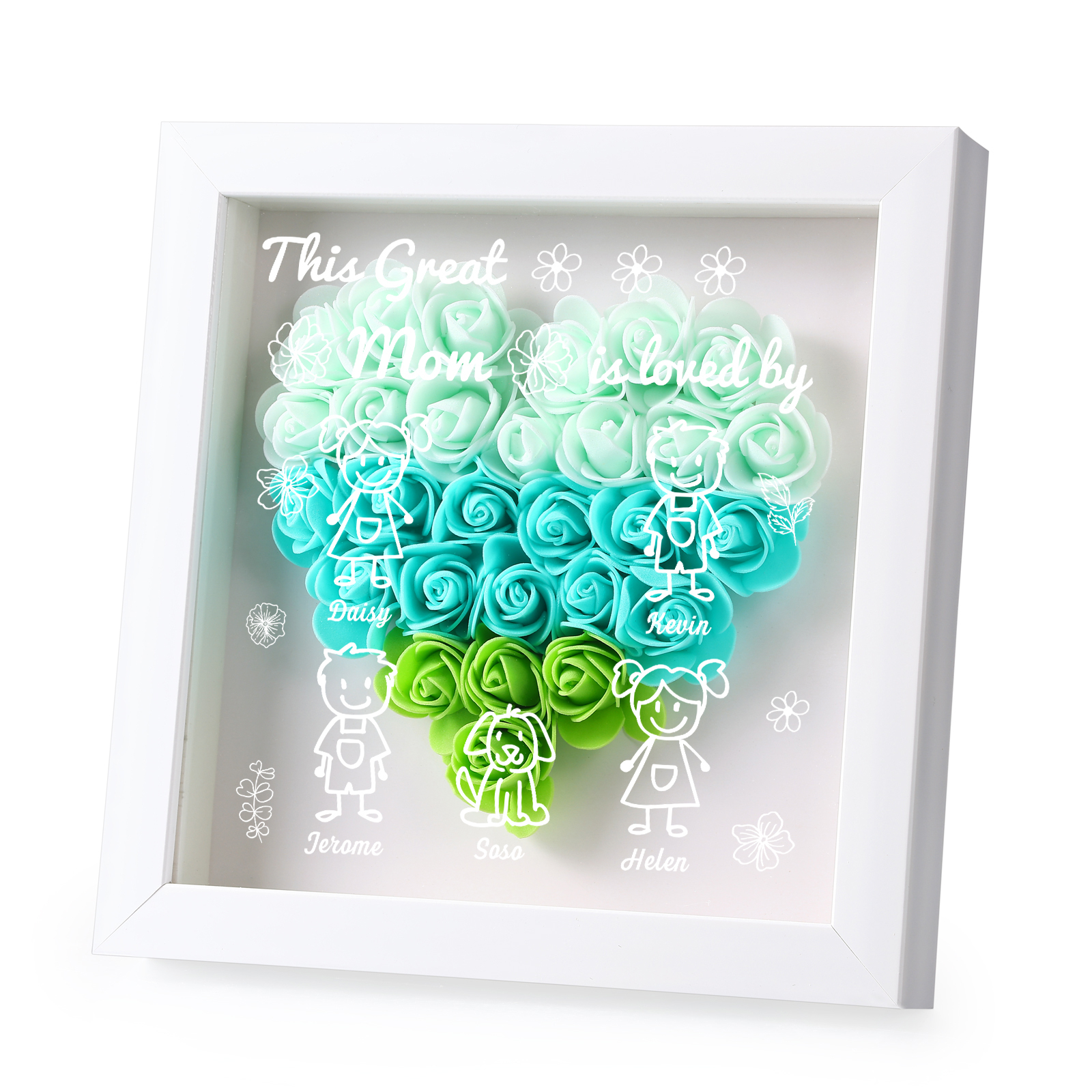 Personalized 3D Floral Shadow Box – Custom 5 Kids&Pets Names –This Great Mom Is Loved By- Gift for Mom, Grandma & Loved Ones| Lorajewel
