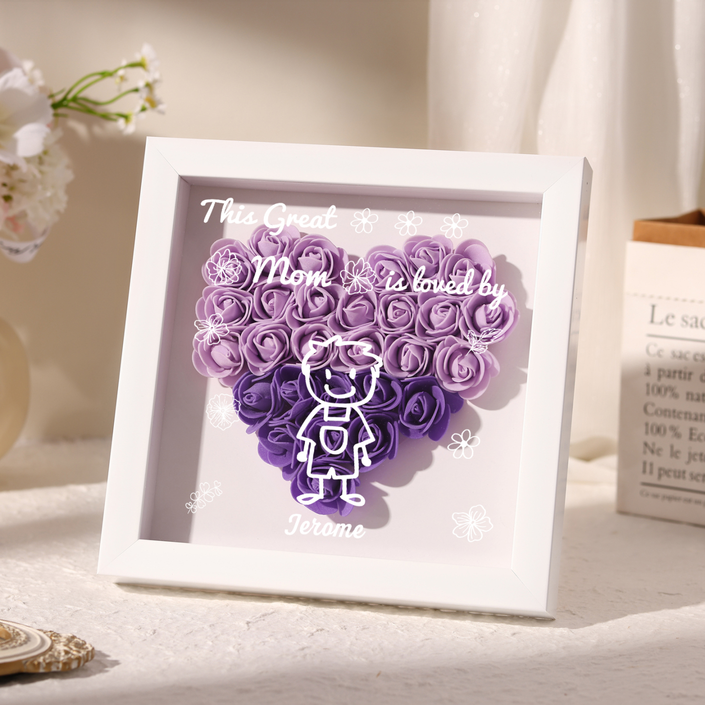 Personalized 3D Floral Shadow Box – Custom 1 Kids&Pet Name –This Great Mom Is Loved By- Gift for Mom, Grandma & Loved Ones| Lorajewel