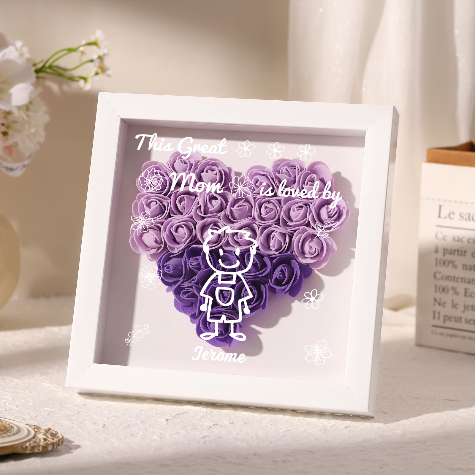 Personalized 3D Floral Shadow Box – Custom 1 Kids&Pet Name –This Great Mom Is Loved By- Gift for Mom, Grandma & Loved Ones| Lorajewel