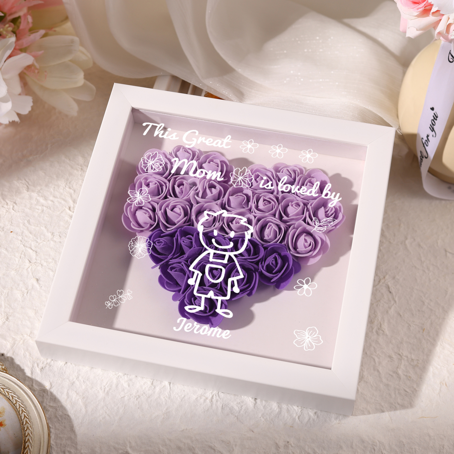 Personalized 3D Floral Shadow Box – Custom 1 Kids&Pet Name –This Great Mom Is Loved By- Gift for Mom, Grandma & Loved Ones| Lorajewel