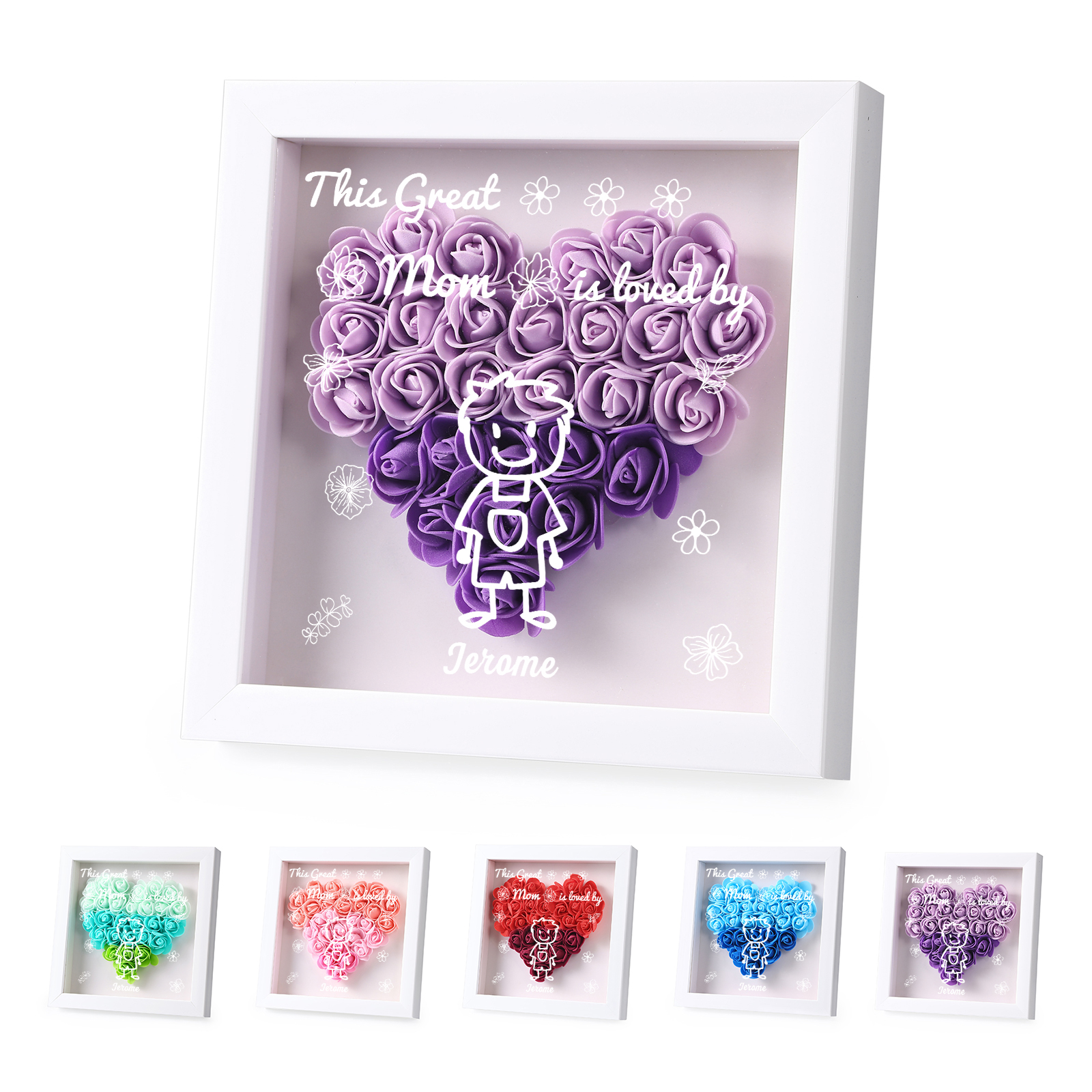 Personalized 3D Floral Shadow Box – Custom 1 Kids&Pet Name –This Great Mom Is Loved By- Gift for Mom, Grandma & Loved Ones| Lorajewel