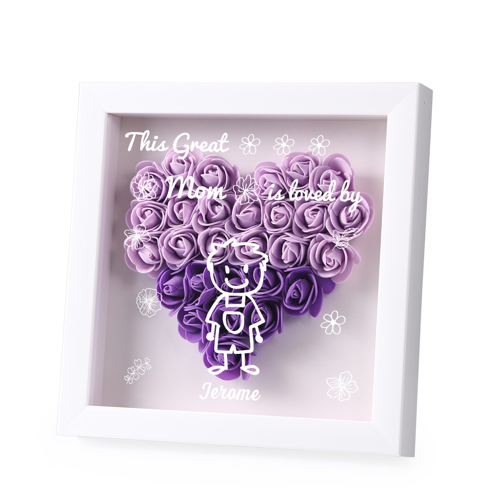 Personalized 3D Floral Shadow Box – Custom 1 Kids&Pet Name –This Great Mom Is Loved By- Gift for Mom, Grandma & Loved Ones| Lorajewel