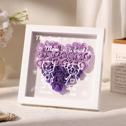 Personalized 3D Floral Shadow Box – Custom 2 Kids&Pets Names –This Great Mom Is Loved By- Gift for Mom, Grandma & Loved Ones| Lorajewel