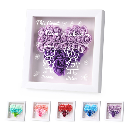 Personalized 3D Floral Shadow Box – Custom 2 Kids&Pets Names –This Great Mom Is Loved By- Gift for Mom, Grandma & Loved Ones| Lorajewel