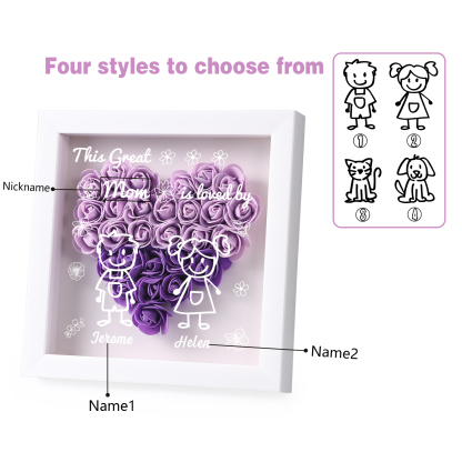 Personalized 3D Floral Shadow Box – Custom 2 Kids&Pets Names –This Great Mom Is Loved By- Gift for Mom, Grandma & Loved Ones| Lorajewel