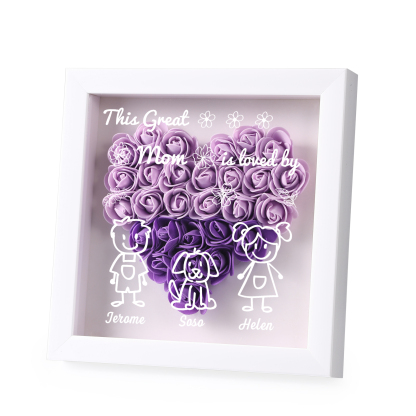 Personalized 3D Floral Shadow Box – Custom 3 Kids&Pets Names –This Great Mom Is Loved By- Gift for Mom, Grandma & Loved Ones| Lorajewel