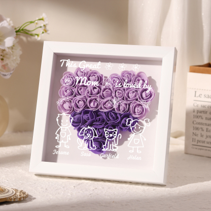 Personalized 3D Floral Shadow Box – Custom 4 Kids&Pets Names –This Great Mom Is Loved By- Gift for Mom, Grandma & Loved Ones| Lorajewel