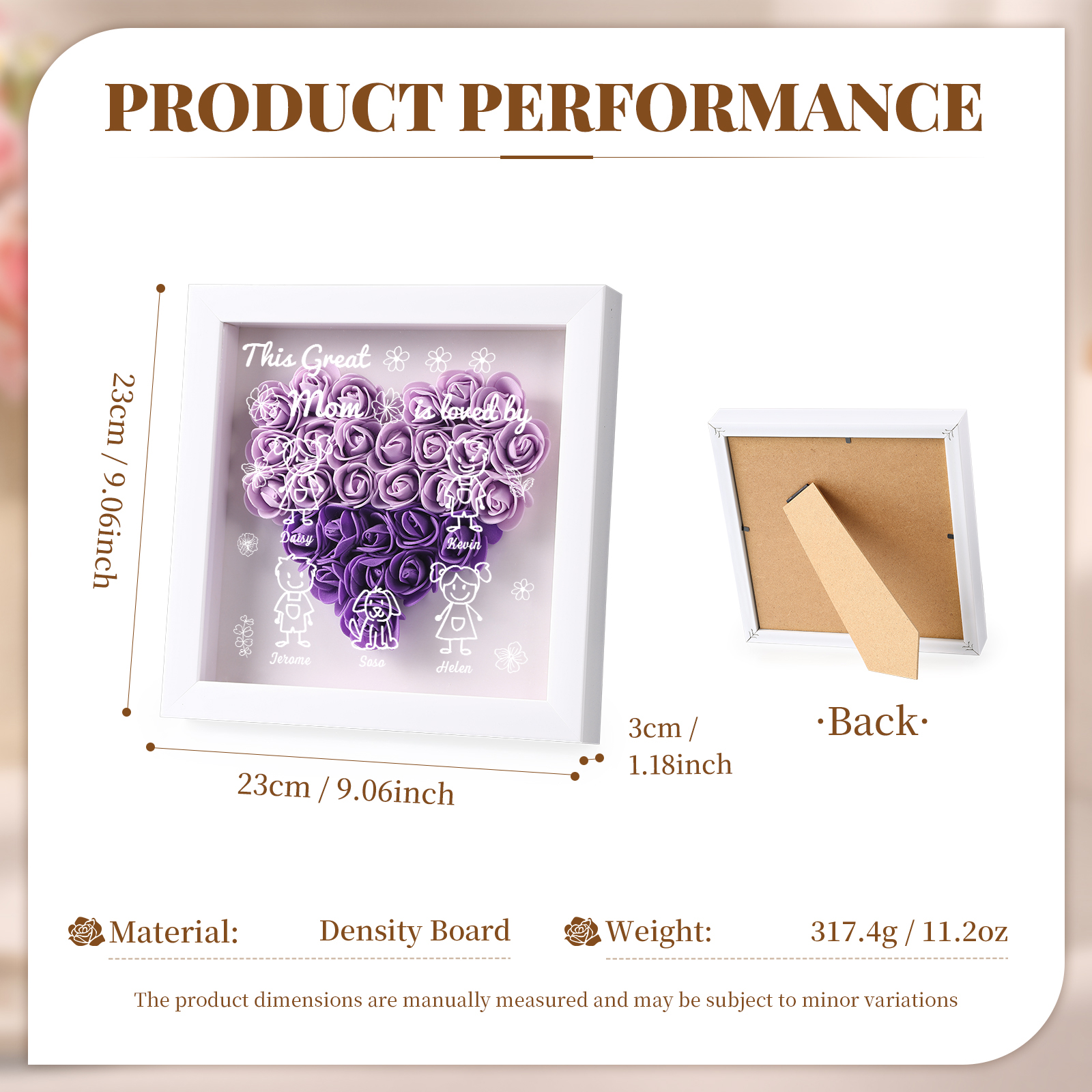 Personalized 3D Floral Shadow Box – Custom 5 Kids&Pets Names –This Great Mom Is Loved By- Gift for Mom, Grandma & Loved Ones| Lorajewel