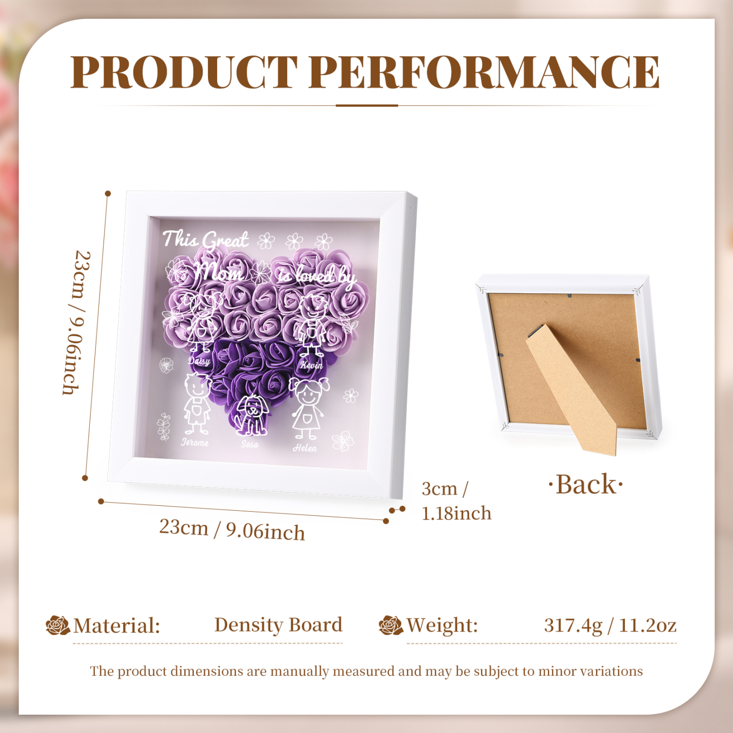 Personalized 3D Floral Shadow Box – Custom 5 Kids&Pets Names –This Great Mom Is Loved By- Gift for Mom, Grandma & Loved Ones| Lorajewel