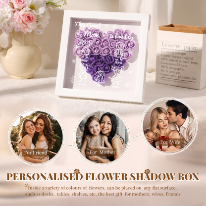 Personalized 3D Floral Shadow Box – Custom 5 Kids&Pets Names –This Great Mom Is Loved By- Gift for Mom, Grandma & Loved Ones| Lorajewel