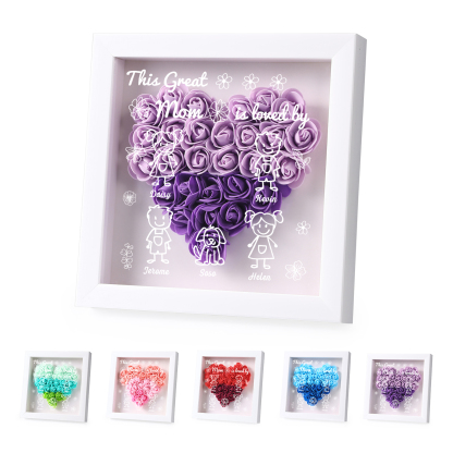 Personalized 3D Floral Shadow Box – Custom 5 Kids&Pets Names –This Great Mom Is Loved By- Gift for Mom, Grandma & Loved Ones| Lorajewel