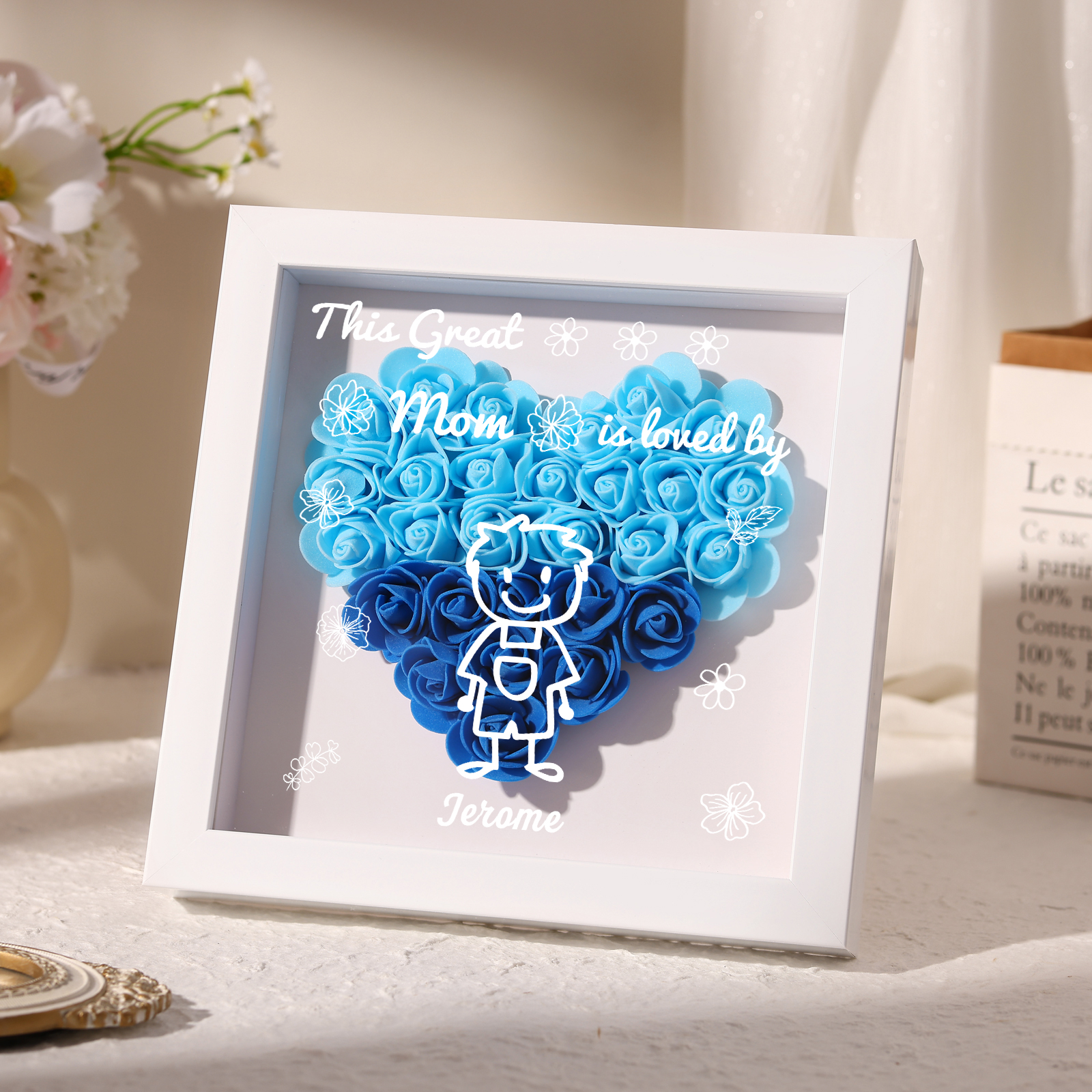 Personalized 3D Floral Shadow Box – Custom 1 Kids&Pet Name –This Great Mom Is Loved By- Gift for Mom, Grandma & Loved Ones| Lorajewel