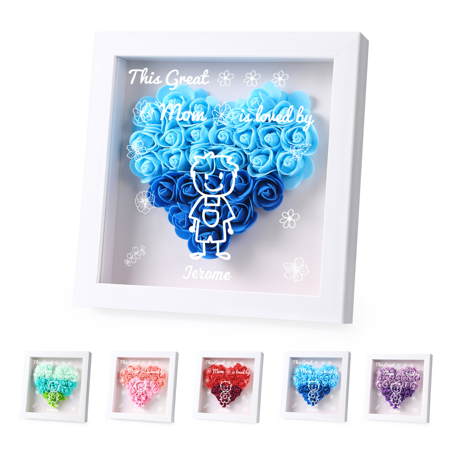 Personalized 3D Floral Shadow Box – Custom 1 Kids&Pet Name –This Great Mom Is Loved By- Gift for Mom, Grandma & Loved Ones| Lorajewel