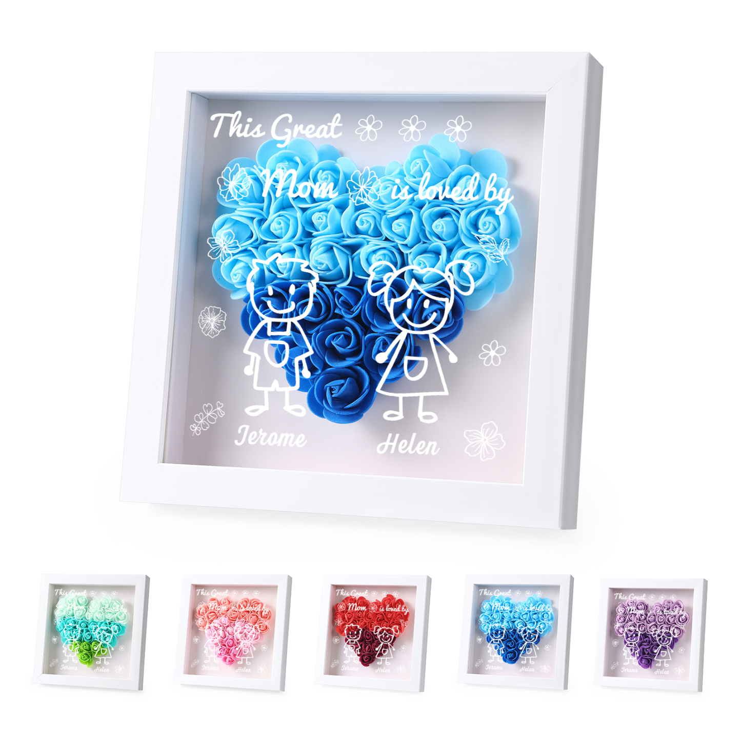 Personalized 3D Floral Shadow Box – Custom 2 Kids&Pets Names –This Great Mom Is Loved By- Gift for Mom, Grandma & Loved Ones| Lorajewel