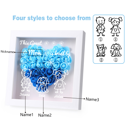 Personalized 3D Floral Shadow Box – Custom 3 Kids&Pets Names –This Great Mom Is Loved By- Gift for Mom, Grandma & Loved Ones| Lorajewel