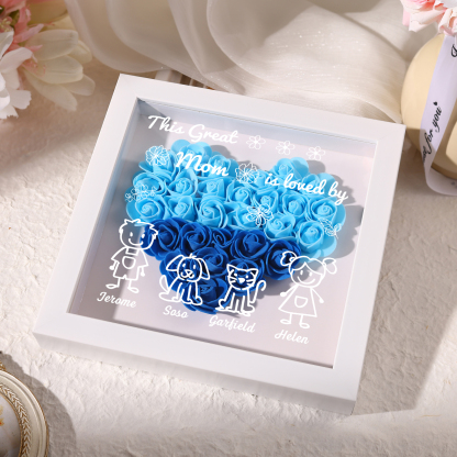 Personalized 3D Floral Shadow Box – Custom 4 Kids&Pets Names –This Great Mom Is Loved By- Gift for Mom, Grandma & Loved Ones| Lorajewel