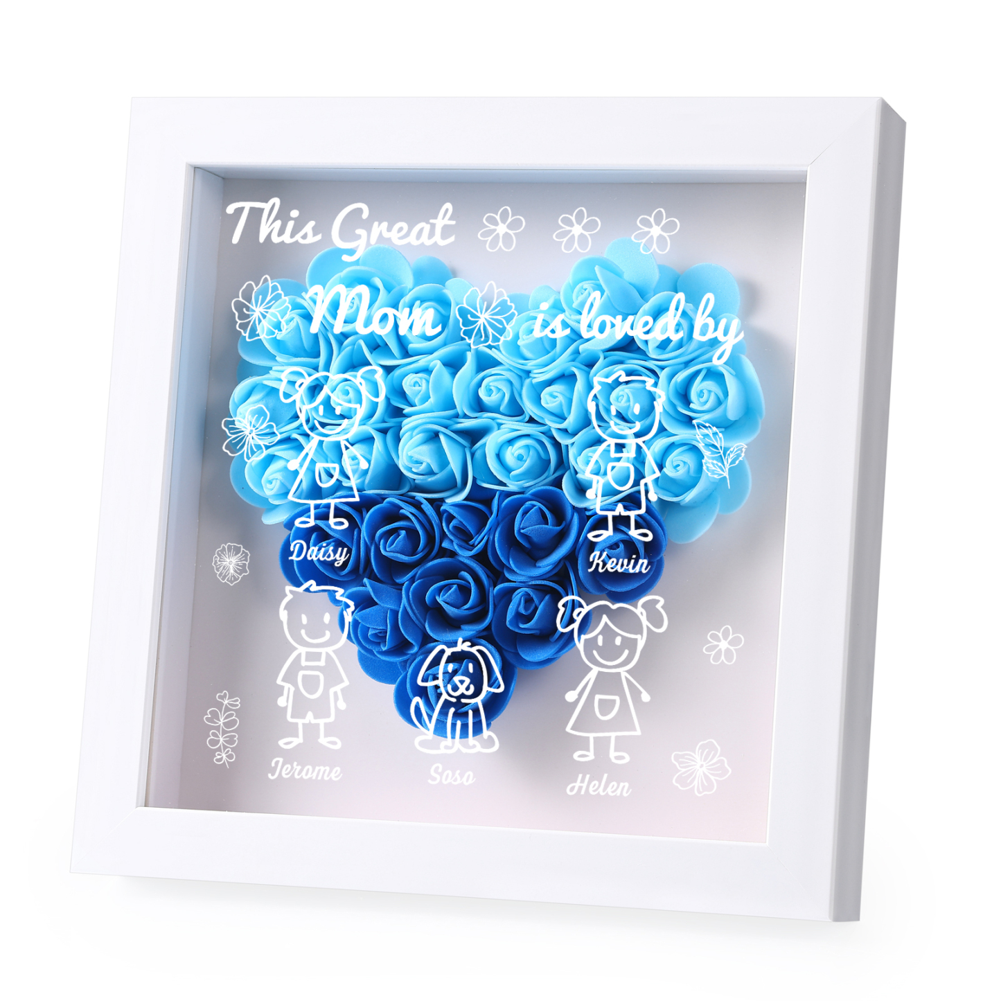 Personalized 3D Floral Shadow Box – Custom 5 Kids&Pets Names –This Great Mom Is Loved By- Gift for Mom, Grandma & Loved Ones| Lorajewel