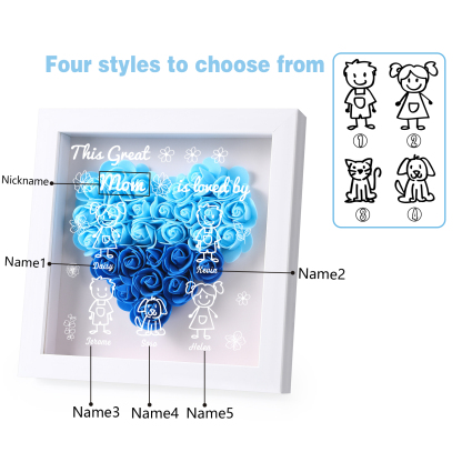 Personalized 3D Floral Shadow Box – Custom 5 Kids&Pets Names –This Great Mom Is Loved By- Gift for Mom, Grandma & Loved Ones| Lorajewel