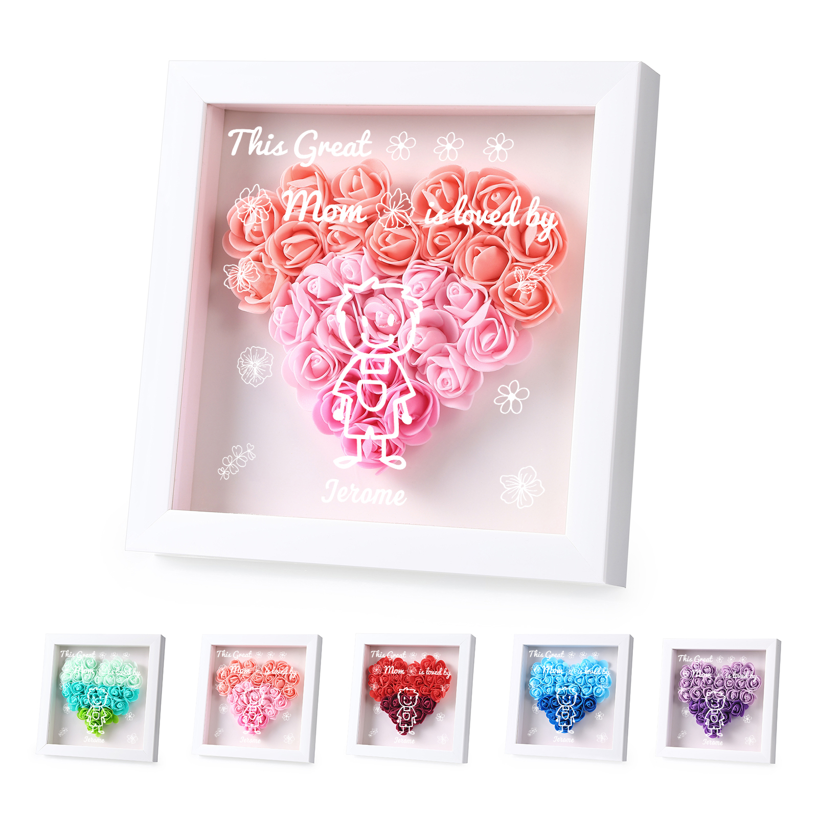 Personalized 3D Floral Shadow Box – Custom 1 Kids&Pet Name –This Great Mom Is Loved By- Gift for Mom, Grandma & Loved Ones| Lorajewel