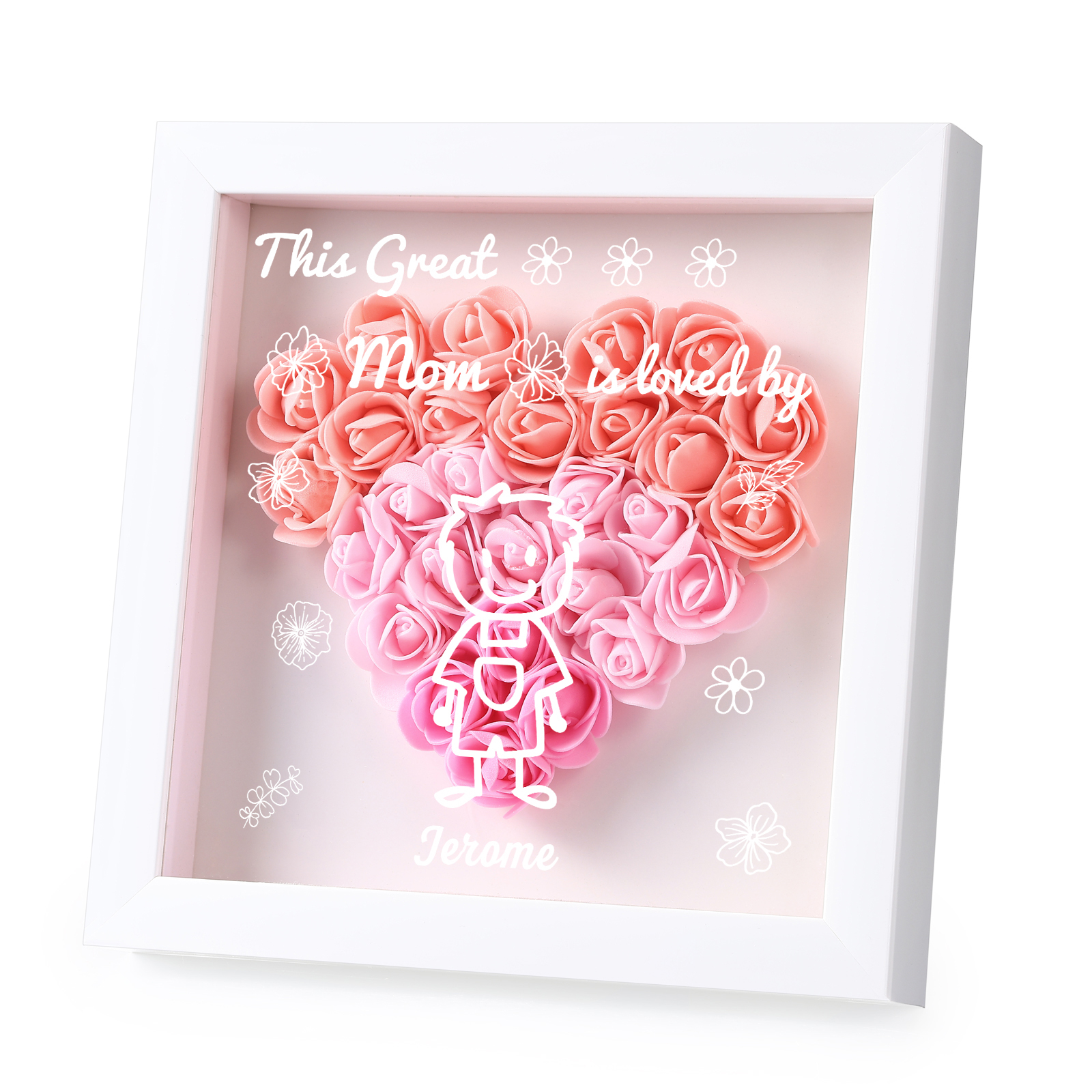 Personalized 3D Floral Shadow Box – Custom 1 Kids&Pet Name –This Great Mom Is Loved By- Gift for Mom, Grandma & Loved Ones| Lorajewel