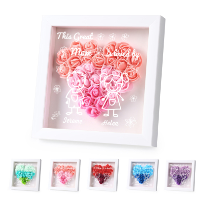 Personalized 3D Floral Shadow Box – Custom 2 Kids&Pets Names –This Great Mom Is Loved By- Gift for Mom, Grandma & Loved Ones| Lorajewel