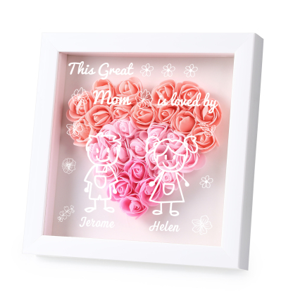 Personalized 3D Floral Shadow Box – Custom 2 Kids&Pets Names –This Great Mom Is Loved By- Gift for Mom, Grandma & Loved Ones| Lorajewel