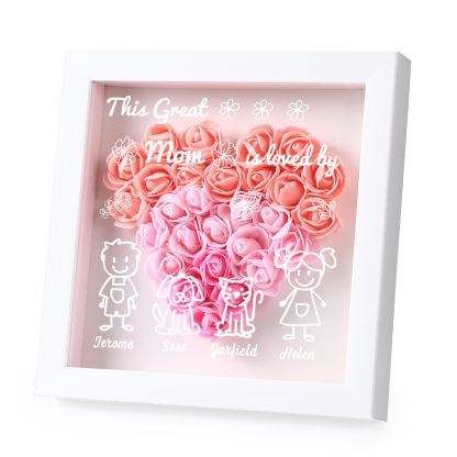 Personalized 3D Floral Shadow Box – Custom 4 Kids&Pets Names –This Great Mom Is Loved By- Gift for Mom, Grandma & Loved Ones| Lorajewel