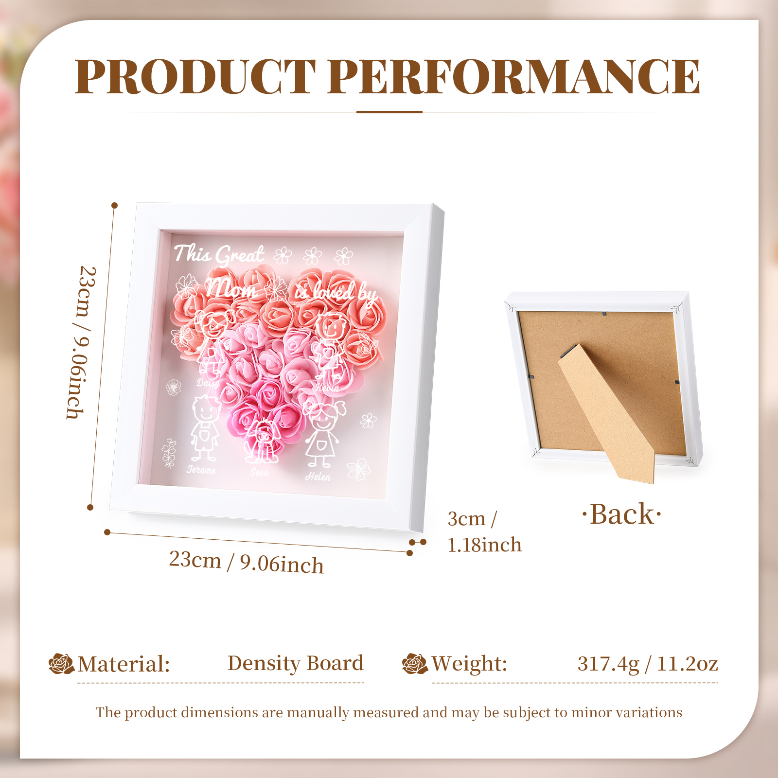 Personalized 3D Floral Shadow Box – Custom 5 Kids&Pets Names –This Great Mom Is Loved By- Gift for Mom, Grandma & Loved Ones| Lorajewel