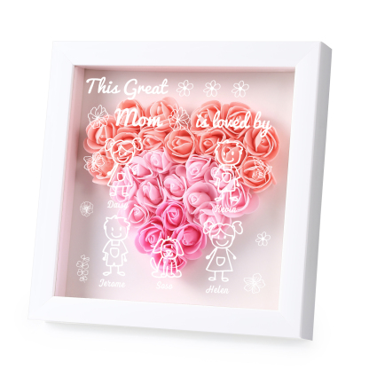 Personalized 3D Floral Shadow Box – Custom 5 Kids&Pets Names –This Great Mom Is Loved By- Gift for Mom, Grandma & Loved Ones| Lorajewel