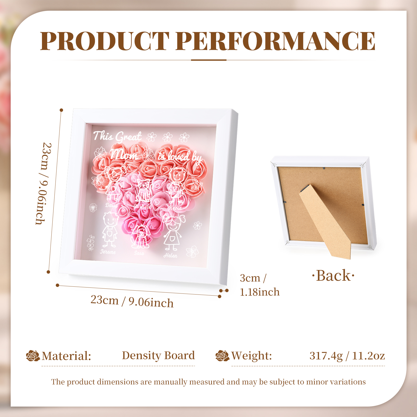 Personalized 3D Floral Shadow Box – Custom 6 Kids&Pets Names –This Great Mom Is Loved By- Gift for Mom, Grandma & Loved Ones| Lorajewel