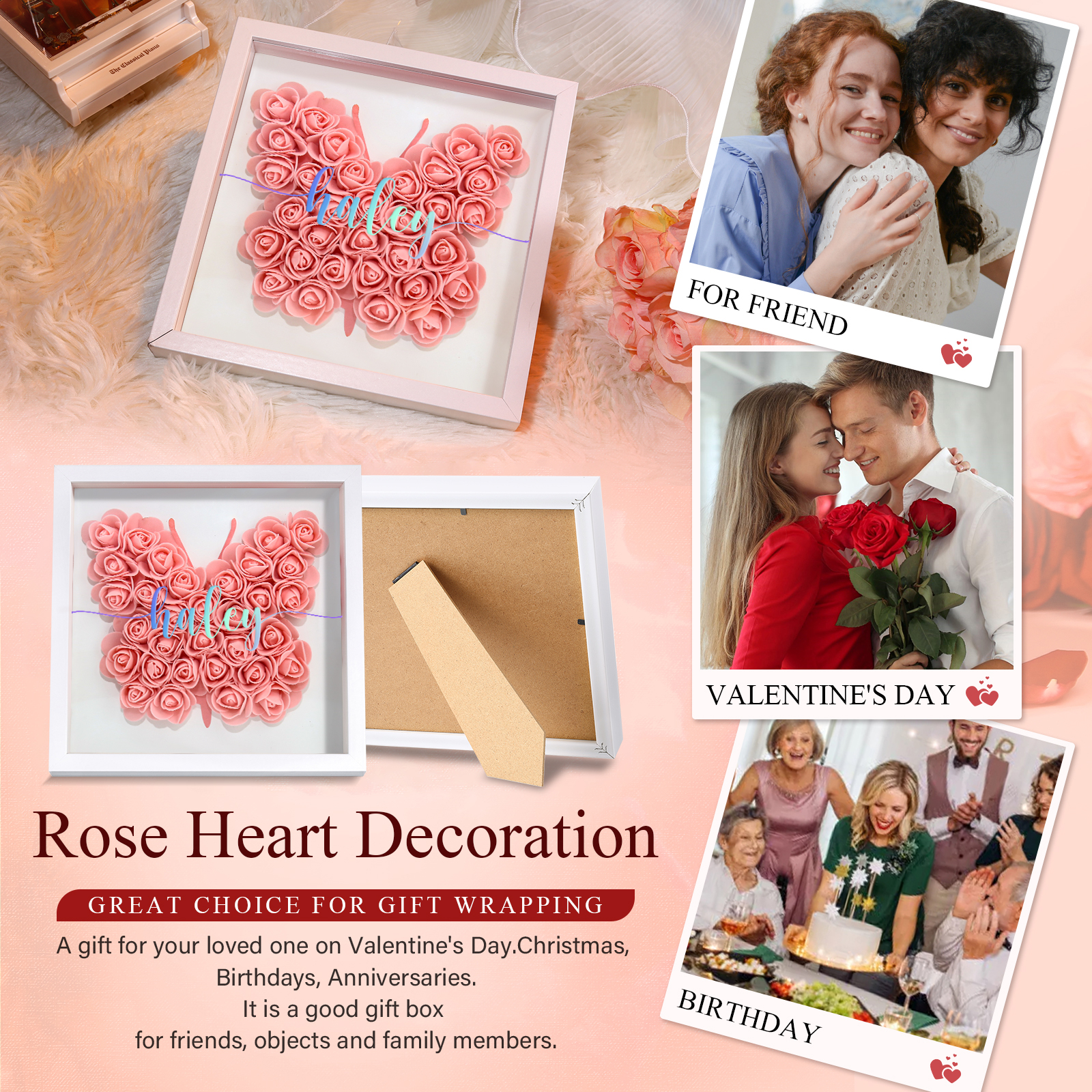 Custom Rose Butterfly Frame – Personalized Floral Home Ornament Gift for Family | Lorajewel