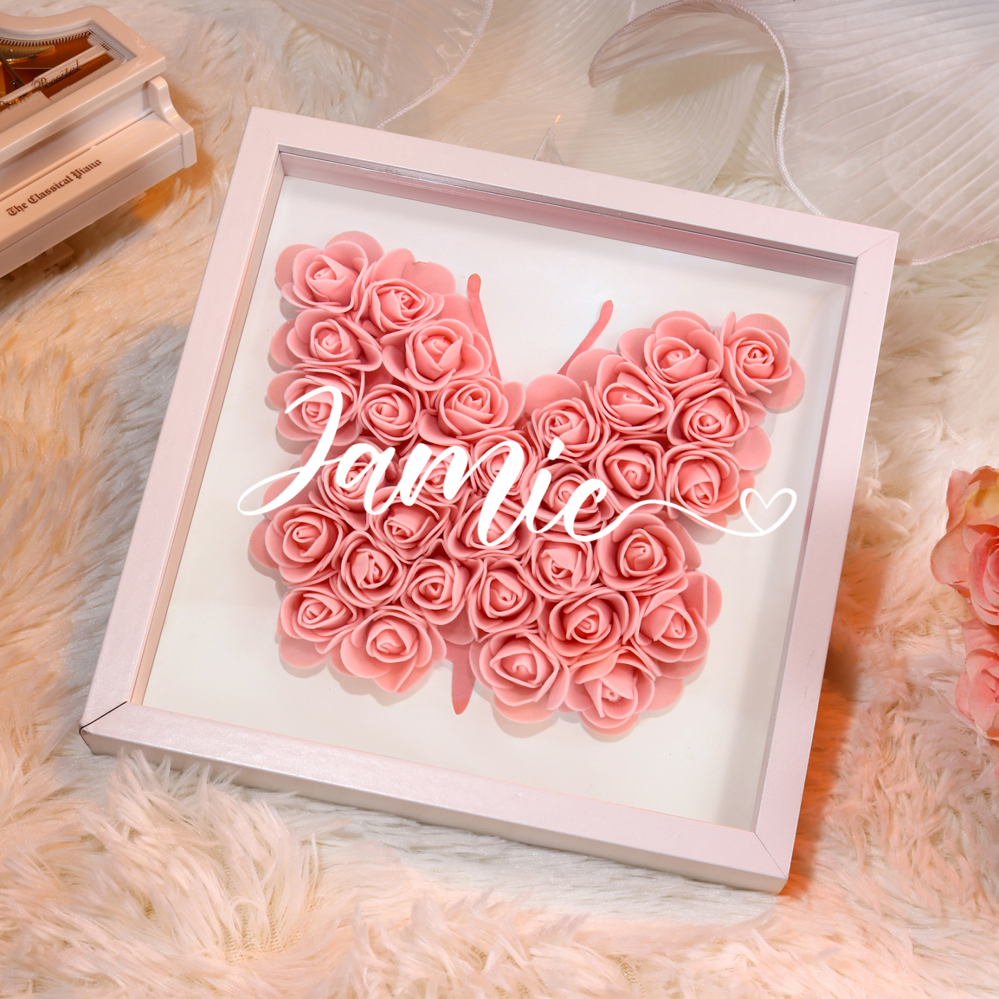 Custom Rose Butterfly Frame – Personalized Floral Home Ornament Gift for Family | Lorajewel