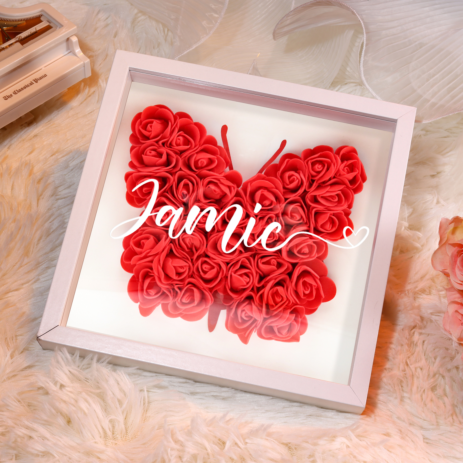 Custom Rose Butterfly Frame – Personalized Floral Home Ornament Gift for Family | Lorajewel