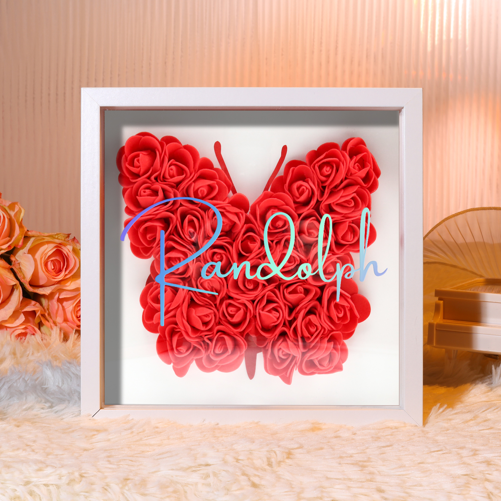 Custom Rose Butterfly Frame – Personalized Floral Home Ornament Gift for Family | Lorajewel