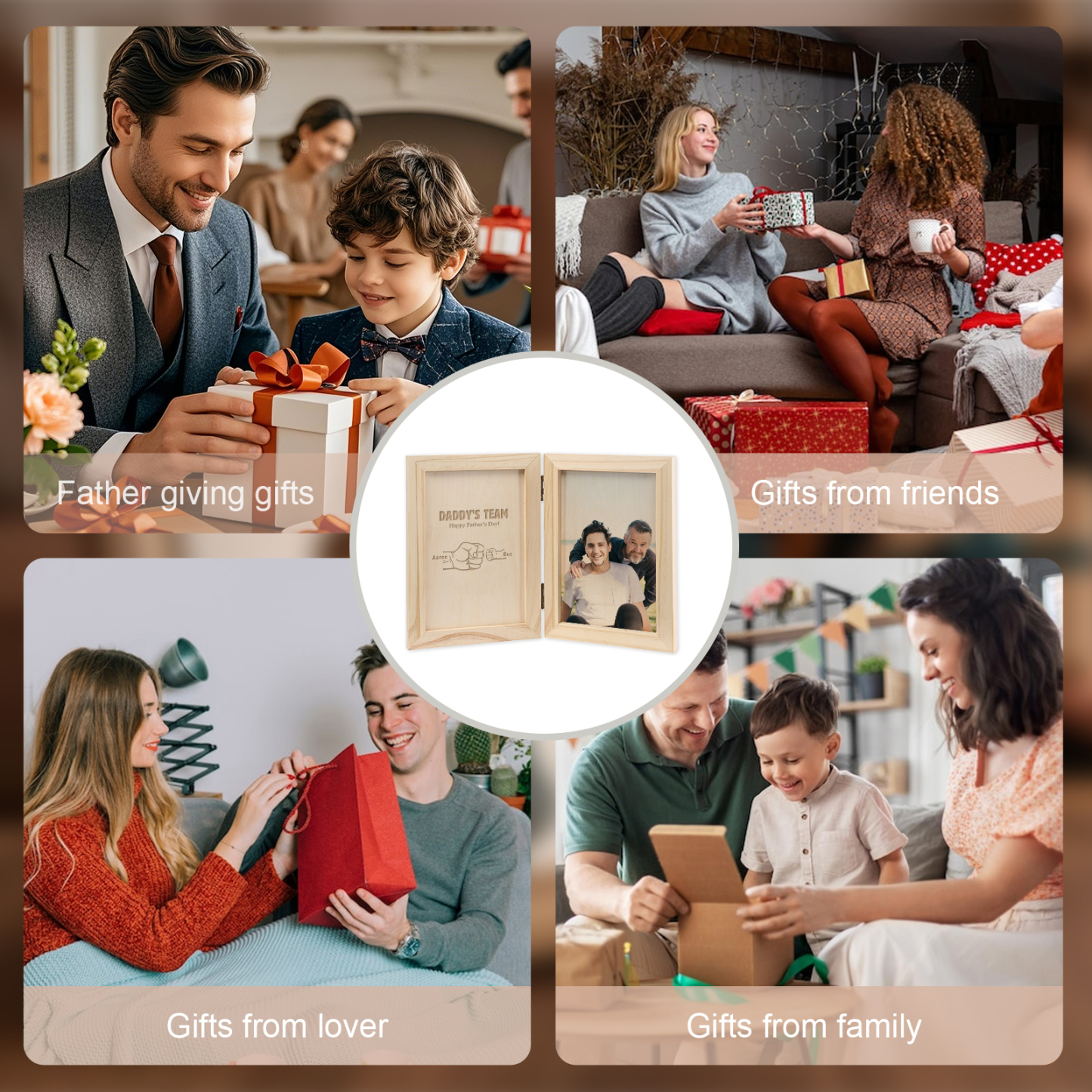 2 Names Personalized Wooden Frame with Photo and Date - Father’s Day Gift | Lorajewel