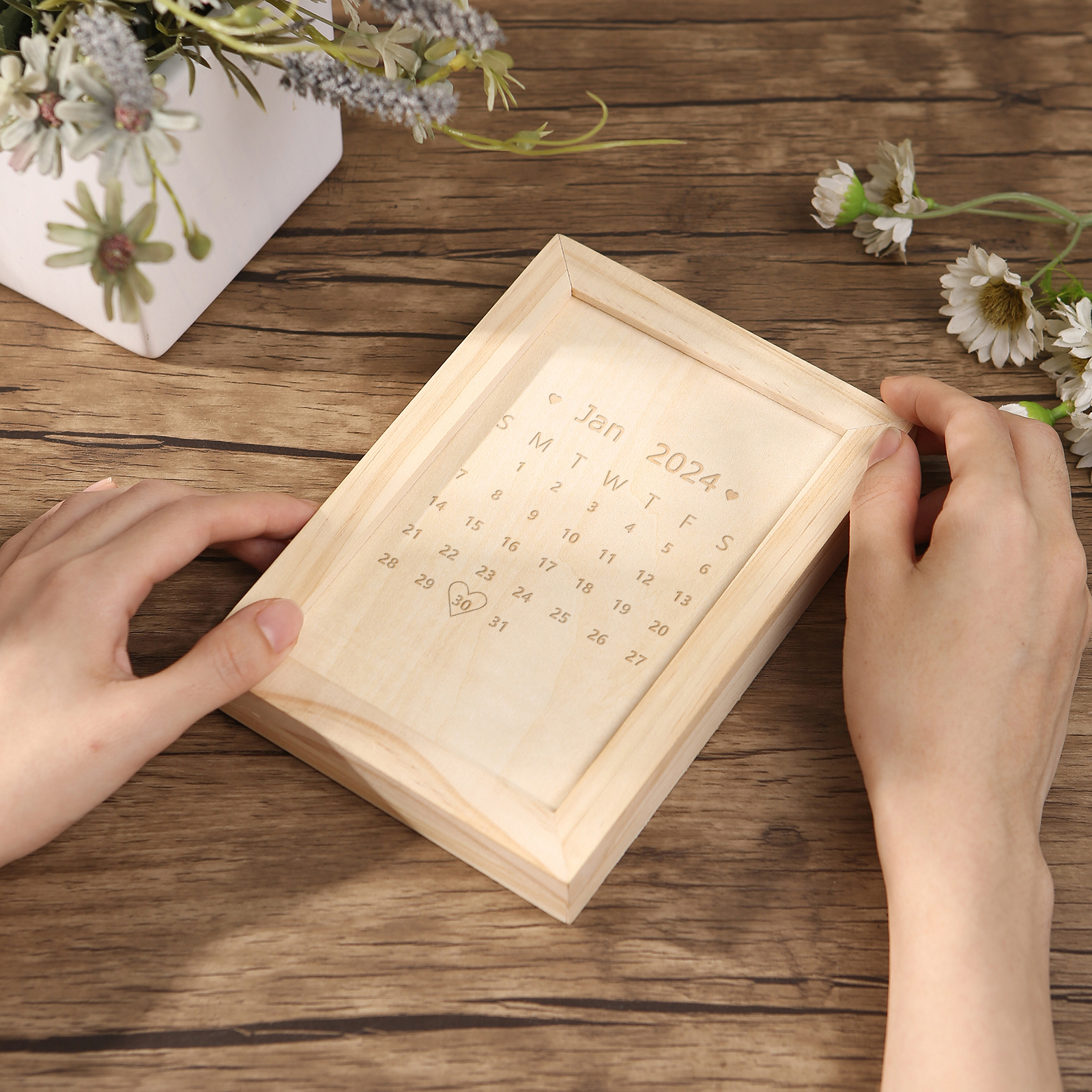 4 Names Personalized Wooden Frame with Photo and Date - Father’s Day Gift | Lorajewel