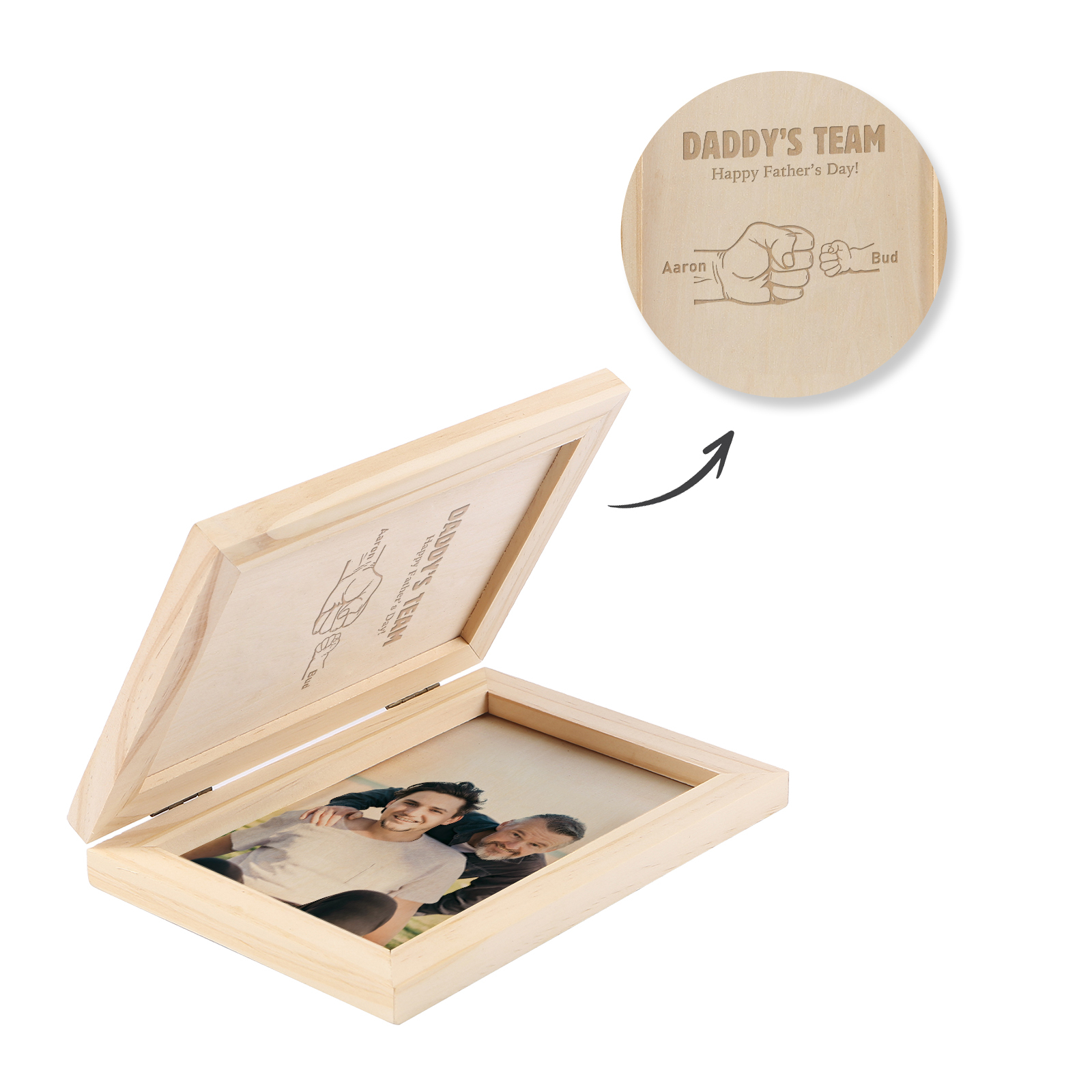 2 Names Personalized Wooden Frame with Photo and Date - Father’s Day Gift | Lorajewel