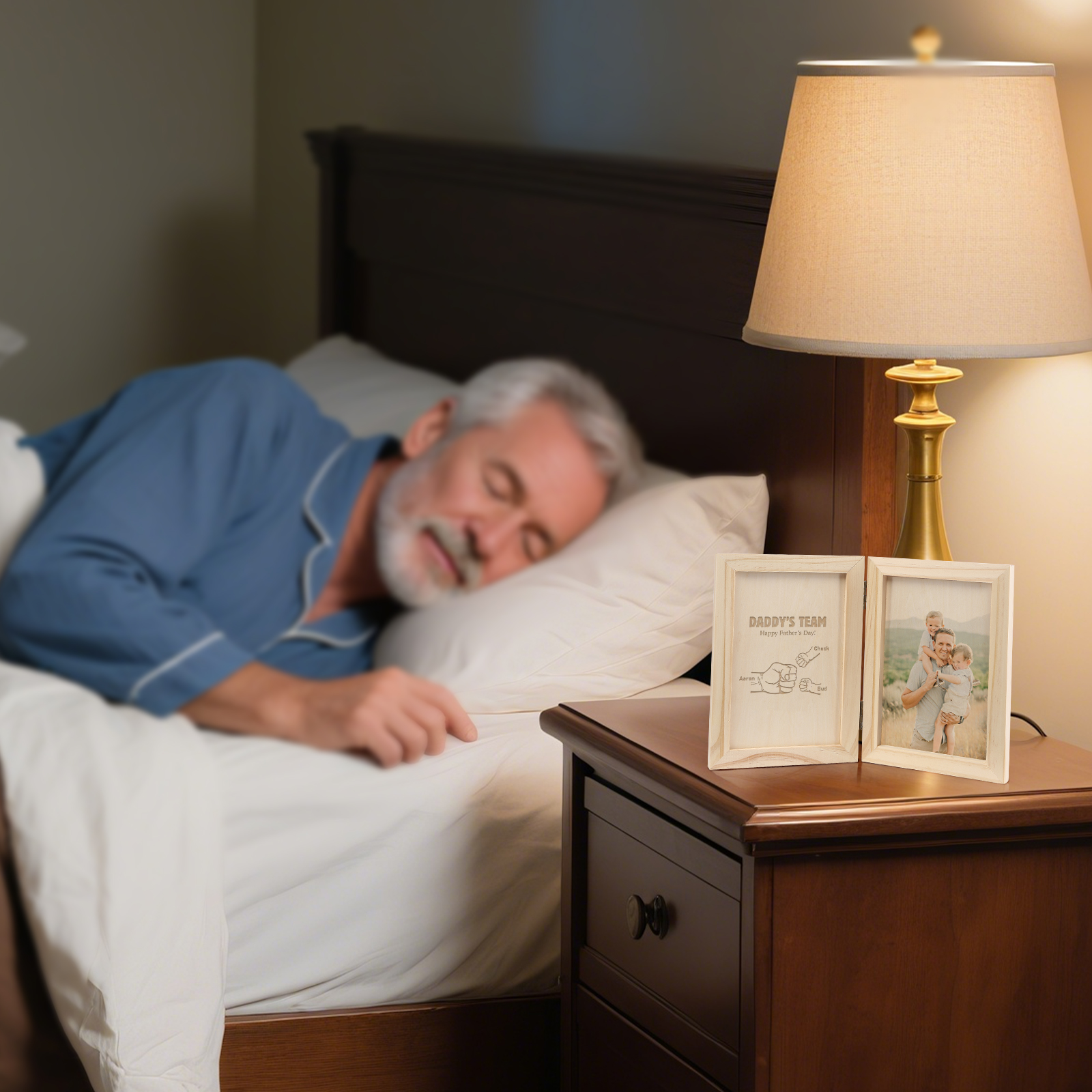 3 Names Personalized Wooden Frame with Photo and Date - Father’s Day Gift | Lorajewel